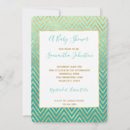 Invitación Mint Green Gold Glam Chevron Ombre