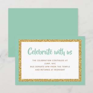 Invitación Mint Green & Gold Purpurina Bar Mitzvah Insertar t