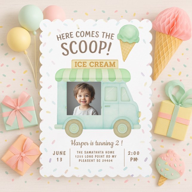Invitación Mint Green Ice Cream Truck Photo Birthday  (Subido por el creador)