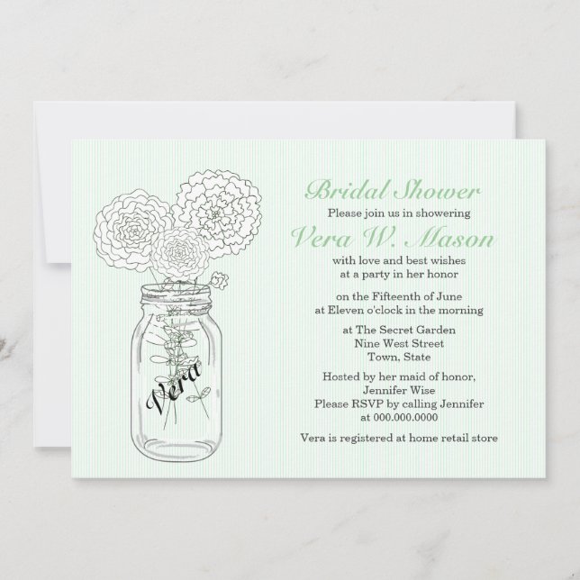 Invitación Mint Green Mason Jar Vintage Bridal Shower (Anverso)