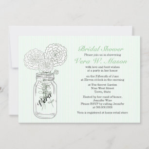 Invitación Mint Green Mason Jar Vintage Bridal Shower