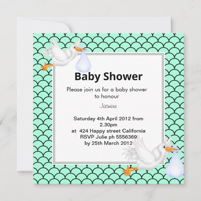 Invitación Mint green Mermaid cigüeña ducha de bebé invitan (Anverso)