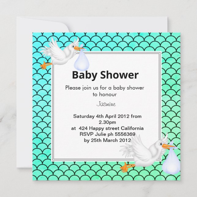 Invitación Mint green Mermaid cigüeña ducha de bebé invitan (Anverso)