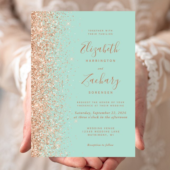 Invitación Mint Green Peach Glitter Wedding (Subido por el creador)