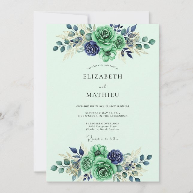 Invitación Mint Green Refined Watercolor Wedding (Anverso)