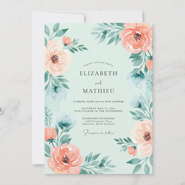 Invitación Mint Green Resplendent Floral Wedding (Anverso)
