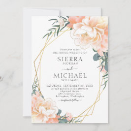 Invitación Mint Green Rubor Gold Peach Cream Floral Boda