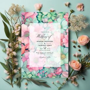 Invitación Mint Green, Rubor Pink y Dove Gray Boda
