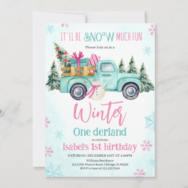 Invitación Mint Green Será Nieve Mucho Diversión Cumpleaños (Anverso)