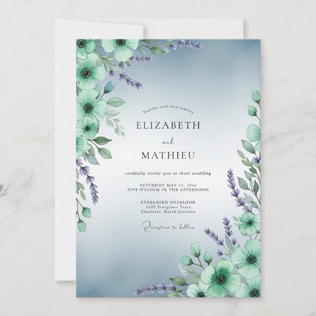 Invitación Mint Green Serene Watercolor Wedding (Anverso)