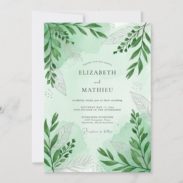 Invitación Mint Green Serene Woodland Wedding (Anverso)