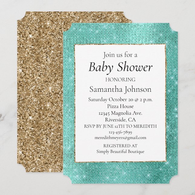 Invitación Mint Green Sparkle (Anverso / Reverso)
