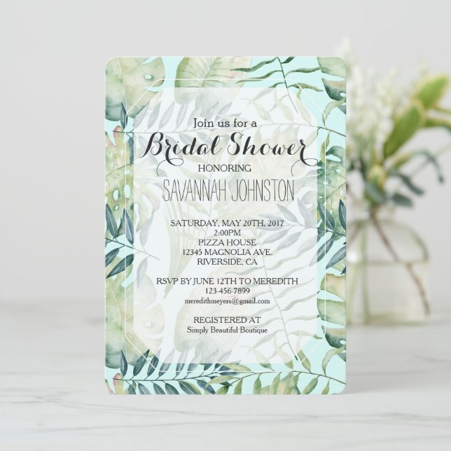 Invitación Mint Green Tropical Sale Ducha Británica (Anverso de pie)