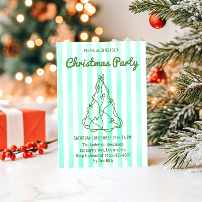 Invitación Mint Green Watercolor Stripe Christmas Party       (Subido por el creador)