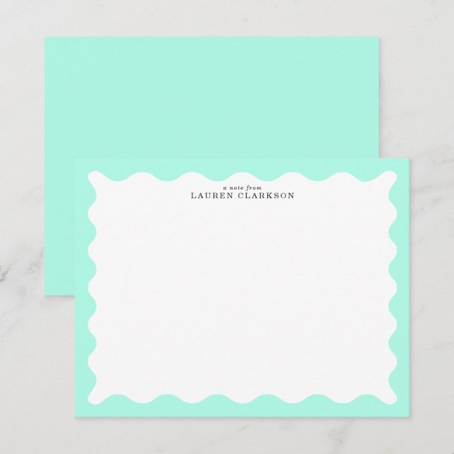 Invitación Mint Green Wavy Frame Note Card (Anverso / Reverso)