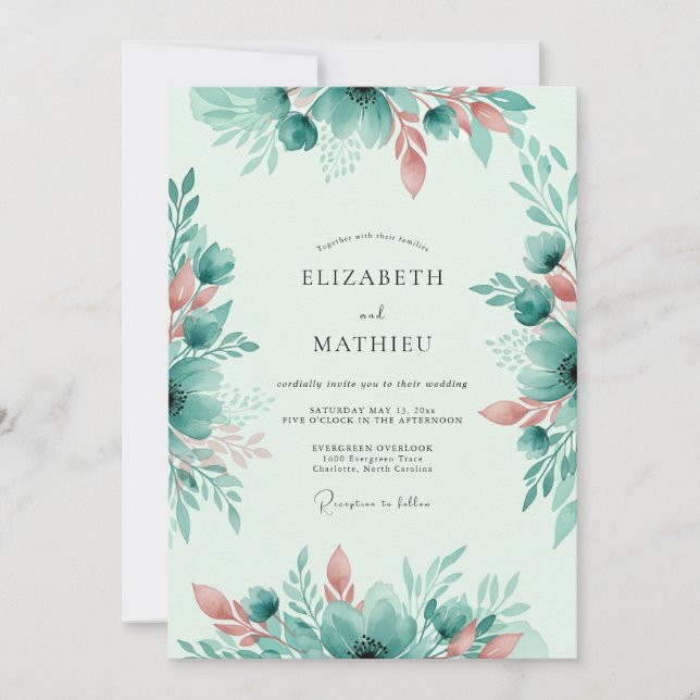 Invitación Mint Green Whimsical Spring Wedding (Anverso)