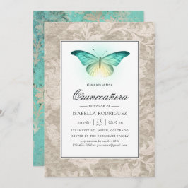 Invitación Mint Green y Pearl Damask Quinceañera