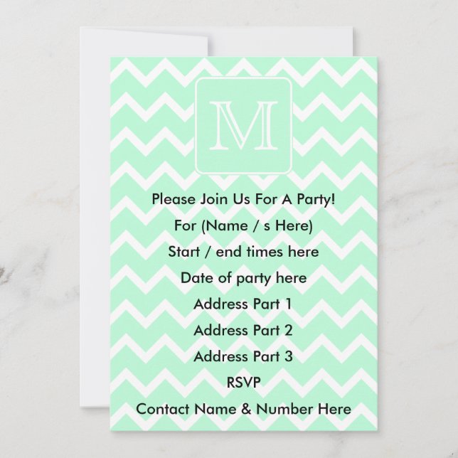 Invitación Mint Green Zigzag con Personalizado Monograma. (Anverso)