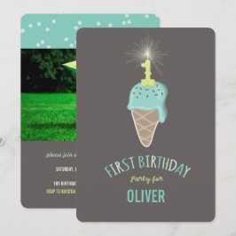 Invitación Mint Ice Cream Sparkler One Boy Fiesta de cumpleañ