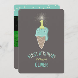 Invitación Mint Ice Cream Sparkler One Boy Fiesta de cumpleañ