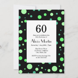 Invitación Mint & Jade Green Polka Dot Black 60 cumpleaños