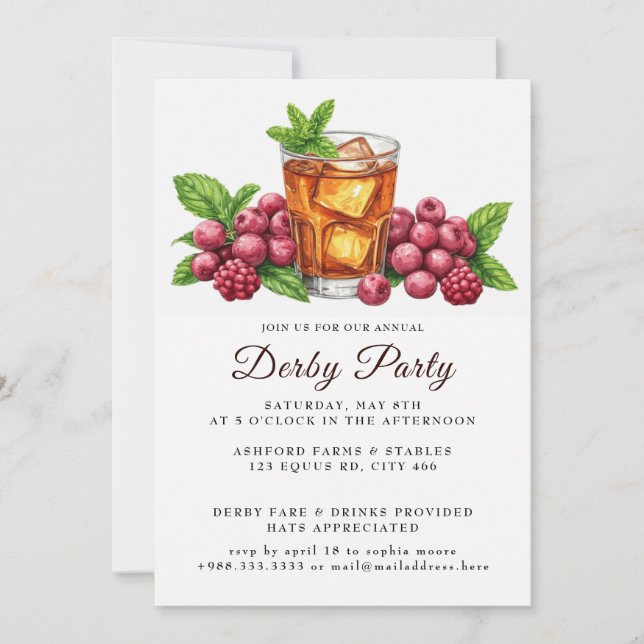 Invitación Mint Julep Horse Race Derby Day Fiesta (Anverso)