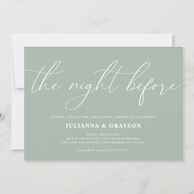 Invitación Mint La Noche Antes Del Ensayo Del Boda (Anverso)
