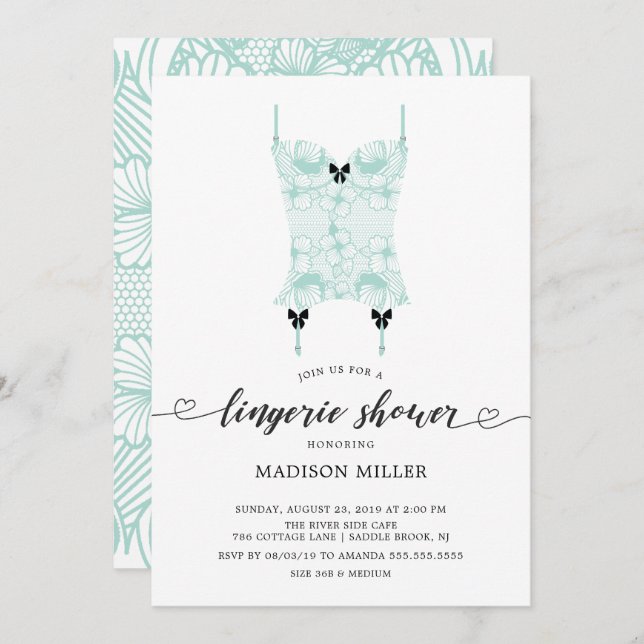 Invitación Mint Lace Corset Bridal Lingerie Shower (Anverso / Reverso)