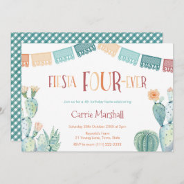 Invitación Mint Mustard Fiesta Cuatro Fiestas de Cumpleaños