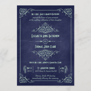 Invitación Mint & Navy Blue Chalkboard Art Deco