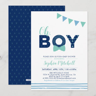 Invitación Mint & Navy   Tipografía Moderna para Baby Shower 