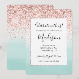 Invitación Mint Ombre color de agua de Purpurina rosa girator