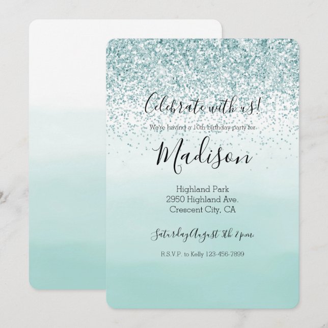 Invitación Mint Ombre Purpurina (Anverso / Reverso)