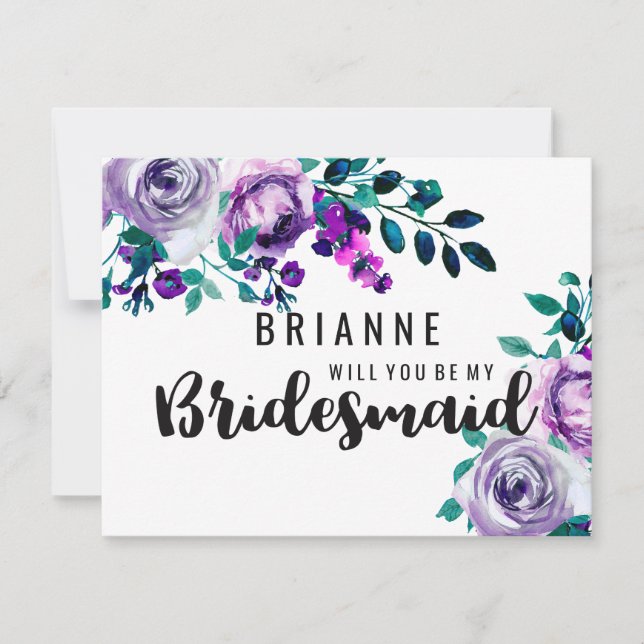 Invitación Mint & Purple Floral Serás Mi Novia (Anverso)