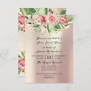 Invitación Mint Rosa Champaigne Gold Floral Watercolor Pearl