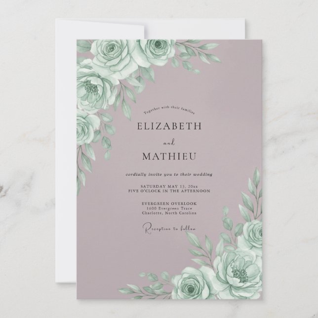 Invitación Mint Rose Botanical Romance Wedding (Anverso)