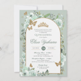 Invitación Mint Sage Green Watercolor Mariposa Quinceanera