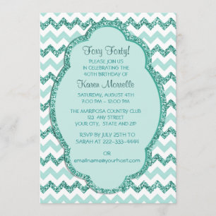 Invitación Mint Sparkle Chevron Mujeres 40 Fiestas de cumplea