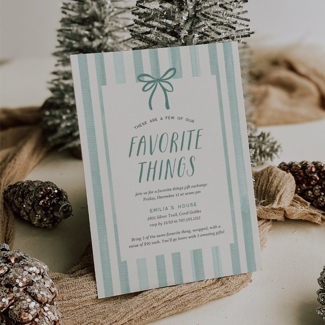 Invitación Mint Stripe Holiday Favorite Things Party (Subido por el creador)