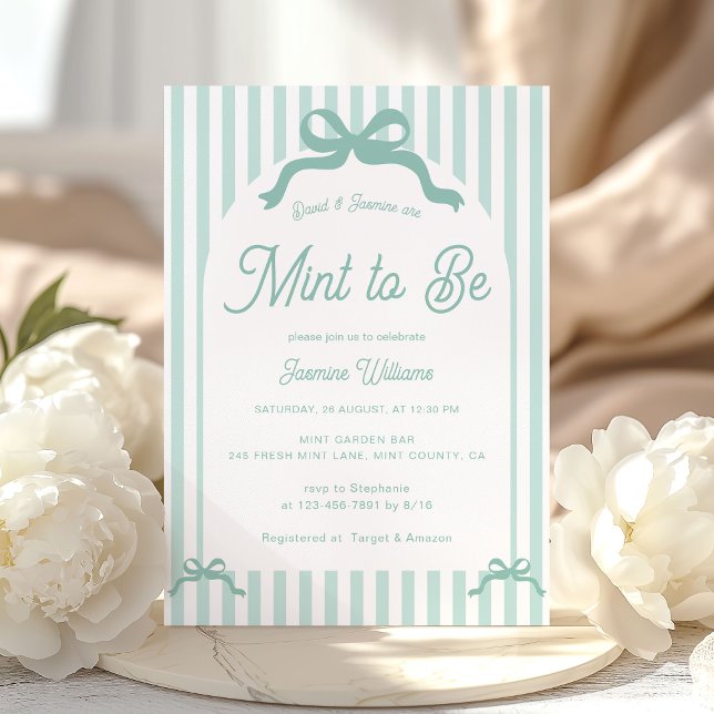 Invitación Mint To Be Bow Stripes Bridal Shower (Subido por el creador)