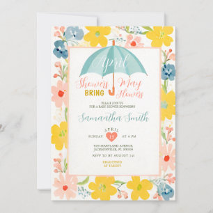 Invitación Mint Umbrella April Showers Baby Shower Floral