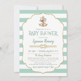 Invitación Mint verde de anclaje floral de Baby Shower