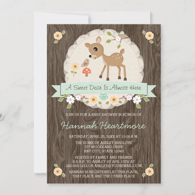 INVITACIÓN MINT VERDE WOODLAND DEBABY SHOWER (Anverso)
