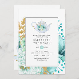 Invitación Mint Watercolor Floral Bridal Shower Tea Fiesta