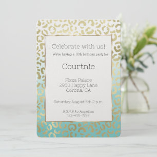 Invitación Mint Watercolor Glam Gold Leopard