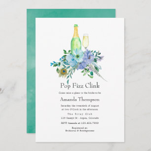 Invitación Mint y Blue Boho Pop Fizz Clink Bridal Shower