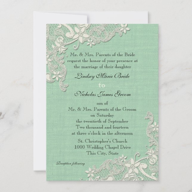 Invitación Mint y Lacey Ivory Floral (Anverso)