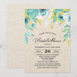 Invitación Mint Yellow Floral Burlap Textura Bridal Shower
