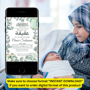 Invitación Minty Green Baby Stuts Muslim Aqiqah
