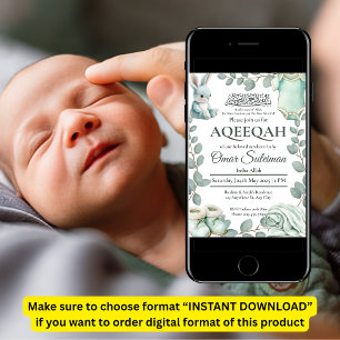 Invitación Minty Green Baby Stuts Muslim Aqiqah
